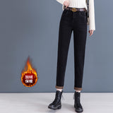 High Waist Daddy Jeans for Women 2025 New Autumn and Winter Velvet Padded Slimming Loose Cropped Harem Tappered Pants