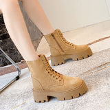 GREATBFB Martin Boots for Women  Autumn and Winter New Thick-Soled Leather Short Boots British Suede Leather Fashion All-Matching Motorcycle Boots