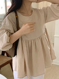 Korean version of age-reducing doll shirt cotton and linen top lantern sleeve shirt women's summer thin design sense niche loose shirt