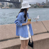 Blue shirt women's spring and autumn design sense niche shirt casual jacket loose lazy wind outside with long-sleeved top