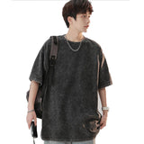 GREATNFB Heavy American-Style Distressed Short-Sleeved T-shirt Customized Printed Logo Drop-Shoulder Pure Cotton Retro Loose T-shirt-Word Picture DIY Foreign Trade