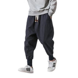 Cotton Linen Harem Pants Men Solid Elastic Waist Streetwear Joggers 2024 New Baggy Drop-crotch Pants Casual Trousers Men