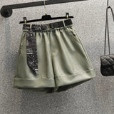 Plus Size Y2K PU Shorts For Women Loose Casual Elastic Waist Leather Mini Shorts Pant Female Large 3XL 4XL Clothing Free Ship