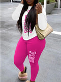 LW Fashion Women Autumn&Winter Pink Letter Print Long Sleeve Hoodies 2 Pieces Casual Track Suits Pants Set