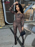 greatnfb  Weird Puss Sexy See Through Women 2 Piece Set Fashion Heart Print Slash Neck Bodysuit+Leggings Matching Midnight Clubwear Suit