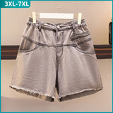 New 2022 Summer Plus Size Women Jeans Shorts For Women Large Size Gray Pocket Cotton Denim Hot pants 3XL 4XL 5XL 6XL 7XL