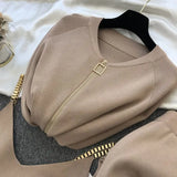 greatnfb Women Zipper Knitted Cardigans Sweaters + Pants Sets + Vest Woman Fashion Jumpers Trousers 3 PCS Costumes Outfit