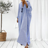 greatnfb  Summer Outfits For Women Stripe Cotton Linen Shirt Lapel Dress Long Sleeve Casual Loose Maxi Dresses Plus Size