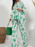 2023 Autumn Wide Leg Pants Two Piece Sets Outfits Womens Spring Long Sleeve Button Down Shirt Suit Casual 2pcs Set For Female