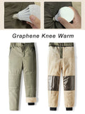 2023 New Zip Pockets Winter Men's Pants Thick Fleece Liner Graphene Fabric Knee Warm Straight Casual Pants Thermal Trousers Male