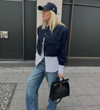 greatnfb  TRAF 2024 Fashion Woman Bomber Jackets for Women Chic Coats Female Casual Single-breasted with Pockets Jacket New Outerwear Tops