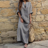 greatnfb Women Dress Casual Loose Short Sleeve Cotton Linen Folds Boho Long Dress Summer Vintage Beach Holiday Street Dresses Female Robe