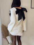 Fashion Shining Sequin Mini Dress For Women Long Sleeve Bowknot Chic Short Dresses Female Elegant Holiday Evening Party Looks