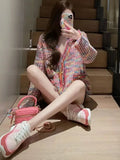 2024 New Autumn Rainbow Color Knitted Sweater Women Fashion Tassel Decoration Cardigan Vintage Single-Breasted Causal Tops