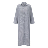 greatnfb  Summer Outfits For Women Stripe Cotton Linen Shirt Lapel Dress Long Sleeve Casual Loose Maxi Dresses Plus Size