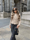 greatnfb  TRAF Women's Jacket Coat Tweed Cropped Jacket New in Outerwears Autumn Winter Crop jacket Woman Long Sleeve Elegant Short Coats
