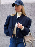 greatnfb  TRAF 2024 Fashion Woman Bomber Jackets for Women Chic Coats Female Casual Single-breasted with Pockets Jacket New Outerwear Tops