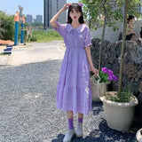 greatnfb  Summer New Purple Mid-Length Short-Sleeve Dress Women Woman Dress Vestido De Mujer Femme Robe