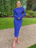 Laxsesu Elegant Bodycon Dress for Women  Solid O Neck Flare Sleeves Long Summer Dresses Holiday Vestidos Black Red Orange