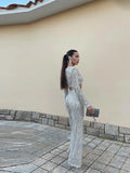 greatnfb  Tassel Sequin Party Sets Women Autumn Silver Loose O-neck Crop Tops Wide Leg Pants Female Suit Fashion Street Lady 2 Piece Set