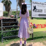 greatnfb  Summer New Purple Mid-Length Short-Sleeve Dress Women Woman Dress Vestido De Mujer Femme Robe
