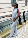 2024 Spring Long Pant Set For Women Elegant Sleeveless Top High Waist Wide Leg Trousers 2 Pieces Set Female Chic Street Outfits