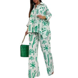 2023 Autumn Wide Leg Pants Two Piece Sets Outfits Womens Spring Long Sleeve Button Down Shirt Suit Casual 2pcs Set For Female