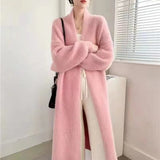 Knitted Winter Elegant Vintage Cardigans Women Fashion White Sweaters Long Coats Warm Loose Soft Jackets Solid Color Clothing