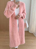 Knitted Winter Elegant Vintage Cardigans Women Fashion White Sweaters Long Coats Warm Loose Soft Jackets Solid Color Clothing