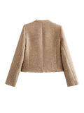 greatnfb  TRAF Women's Jacket Coat Tweed Cropped Jacket New in Outerwears Autumn Winter Crop jacket Woman Long Sleeve Elegant Short Coats