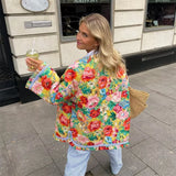 greatnfb  UNIZERA 2024 Autumn New Product Women's Fashion Versatile Round Neck Stripe Spliced Print Retro Quilted Cotton Coat