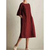 greatnfb  Summer Autumn New Elegant Fashion Harajuku Party Dress Cotton Linen Pockets Vestidos De Fiesta Solid Casual Loose Female Clothes