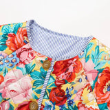 greatnfb  UNIZERA 2024 Autumn New Product Women's Fashion Versatile Round Neck Stripe Spliced Print Retro Quilted Cotton Coat