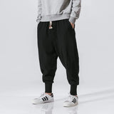 Cotton Linen Harem Pants Men Solid Elastic Waist Streetwear Joggers 2024 New Baggy Drop-crotch Pants Casual Trousers Men