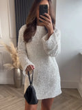 Fashion Shining Sequin Mini Dress For Women Long Sleeve Bowknot Chic Short Dresses Female Elegant Holiday Evening Party Looks