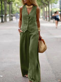 ZANZEA Casual Solid Two Piece Pant Sets Casual Solid Suit Sleeveless V-Neck Tank Tops Woman Fashion OL Work Outifits Oversized