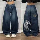 2024 New Harajuku Popular Print Jeans Women Y2K Street Hip Hop Fashion Joker Straight Wide Leg Pants Punk Rock Casual Trousers