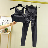 greatnfb Women's Tracksuit Leggings Yoga Set Pocket High Waist Pants Sportswear Bra Fitness Workout Cycling Sport Suit Gym Outfit Clothes