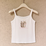 Cute 2 Piece Tops Women Summer 2023 Cardigans and Crop Tops for Sweet Girls Floral Cat Print Kawaii Clothes