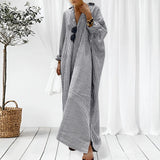 greatnfb  Summer Outfits For Women Stripe Cotton Linen Shirt Lapel Dress Long Sleeve Casual Loose Maxi Dresses Plus Size