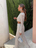 greatnfb  Tassel Sequin Party Sets Women Autumn Silver Loose O-neck Crop Tops Wide Leg Pants Female Suit Fashion Street Lady 2 Piece Set