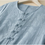 Cotton linen embroidered short-sleeved panelled dress  summer new women's vintage literary temperament elegant loose long dress