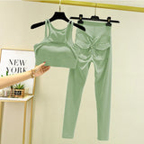 greatnfb Women's Tracksuit Leggings Yoga Set Pocket High Waist Pants Sportswear Bra Fitness Workout Cycling Sport Suit Gym Outfit Clothes