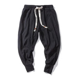 Cotton Linen Harem Pants Men Solid Elastic Waist Streetwear Joggers 2024 New Baggy Drop-crotch Pants Casual Trousers Men