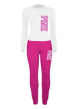 LW Fashion Women Autumn&Winter Pink Letter Print Long Sleeve Hoodies 2 Pieces Casual Track Suits Pants Set