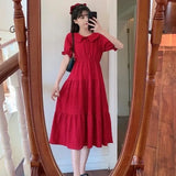 greatnfb  Summer New Purple Mid-Length Short-Sleeve Dress Women Woman Dress Vestido De Mujer Femme Robe