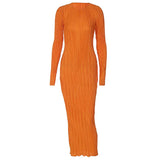 Laxsesu Elegant Bodycon Dress for Women  Solid O Neck Flare Sleeves Long Summer Dresses Holiday Vestidos Black Red Orange