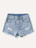greatnfb Raw Trim Ripped Holes Denim Shorts, Button Zipper Closure Leisure Fashion Denim Shorts For Summer, Women's Denim Jeans & Clothing