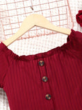 2PCS Girls Puff Short Sleeve T-shirt Top + Stripped Pants Set Spring Fall Christmas Gift, perfect for outdoor fashion wear