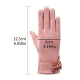 Solid Color Bow Decor Gloves Stylish Fleece Warm Touch Screen Gloves Winter Outdoor Driving Coldproof Gloves